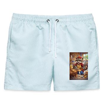 Waschbär Holzhandwerker - Männer Badeshorts - hellblau gestreift - Vorne - AI Model Male 178 light (178cm)