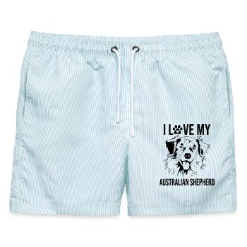 Ich Liebe meinen Australian Shepherd - Männer Badeshorts - hellblau gestreift - Vorne - AI Model Male 178 light (178cm)