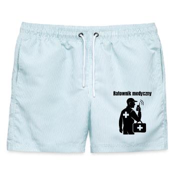 Medizinische Pflegekraft mit Erste-Hilfe-Set - Männer Badeshorts - hellblau gestreift - Vorne - AI Model Male 178 light (178cm)