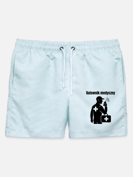 Medizinische Pflegekraft mit Erste-Hilfe-Set - Männer Badeshorts - hellblau gestreift