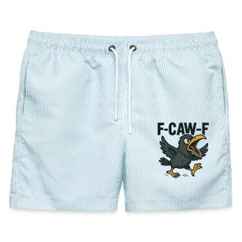 F-CAW-F Krähen Spruch - Männer Badeshorts - hellblau gestreift - Vorne - AI Model Male 178 light (178cm)