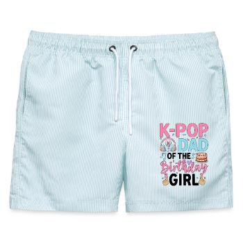 K-Pop Dad Of The Birthday Girl - Männer Badeshorts - hellblau gestreift - Vorne - AI Model Male 178 light (178cm)