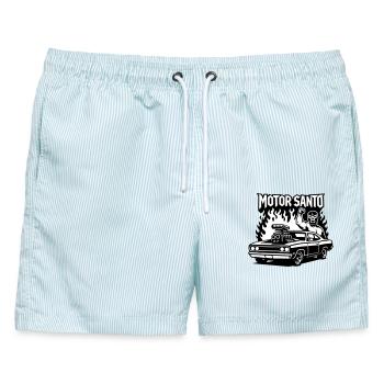 Motor Santo Feuerhotrod - Männer Badeshorts - hellblau gestreift - Vorne - AI Model Male 178 light (178cm)