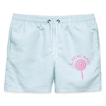Lick Me Pink Lollipop | Cute Candy Love Design - Männer Badeshorts - hellblau gestreift - Vorne - AI Model Male 178 light (178cm)