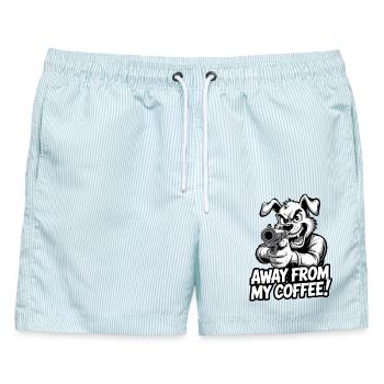Weg von meinem Kaffee - Männer Badeshorts - hellblau gestreift - Vorne - AI Model Male 178 light (178cm)
