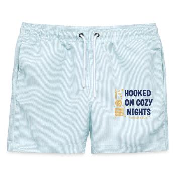 Häkelliebhaber Hooked On Cozy Nights Crochet und - Männer Badeshorts - hellblau gestreift - Vorne - AI Model Male 178 light (178cm)