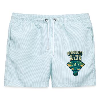 Bergluft ist mein WLAN Outdoor Spruch - Männer Badeshorts - hellblau gestreift - Vorne - AI Model Male 178 light (178cm)