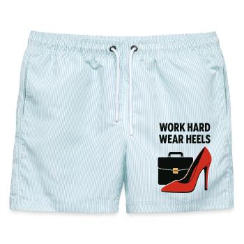 Business Babe: Work Hard Wear Heels - Männer Badeshorts - hellblau gestreift - Vorne - AI Model Male 178 light (178cm)