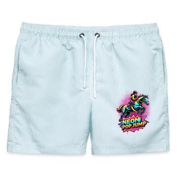 Neon Pop Jump – Reiten Springpferd - Männer Badeshorts - hellblau gestreift - Vorne - AI Model Male 178 light (178cm)