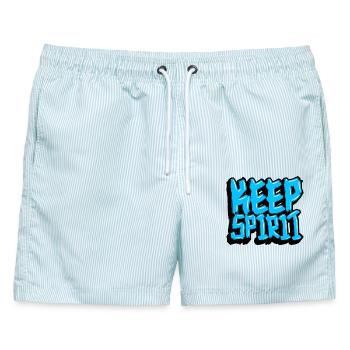 Mode - Männer Badeshorts - hellblau gestreift - Vorne - AI Model Male 178 light (178cm)