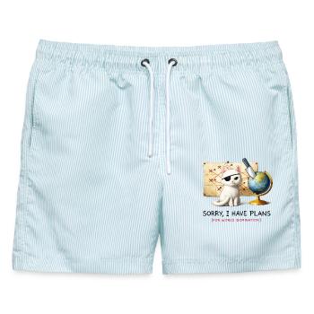 Evil Cat Weltbeherrschungs-Pläne - Männer Badeshorts - hellblau gestreift - Vorne - AI Model Male 178 light (178cm)