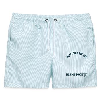 Gib nicht mir die Schuld, aber der Gesellschaft  - Männer Badeshorts - hellblau gestreift - Vorne - AI Model Male 178 light (178cm)