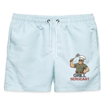 Grill Sergeant Lustiger BBQ Grillchef - Männer Badeshorts - hellblau gestreift - Vorne - AI Model Male 178 light (178cm)