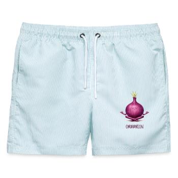 OMMMNION – Meditierende Zwiebel - Männer Badeshorts - hellblau gestreift - Vorne - AI Model Male 178 light (178cm)