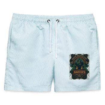 Orden des heiligen Kaffees | Mitglied 2026 - Männer Badeshorts - hellblau gestreift - Vorne - AI Model Male 178 light (178cm)