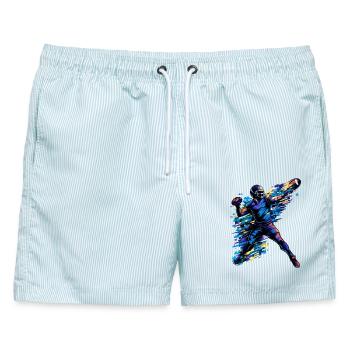 American Football Quarterback | Action Art - Männer Badeshorts - hellblau gestreift - Vorne - AI Model Male 178 light (178cm)