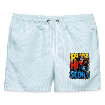 Run Hit Score | American Football Design - Männer Badeshorts - hellblau gestreift - Vorne - AI Model Male 178 light (178cm)