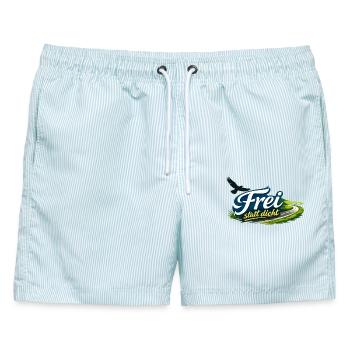 Frei statt Dicht – Nüchtern. Stark. Frei. - Männer Badeshorts - hellblau gestreift - Vorne - AI Model Male 178 light (178cm)