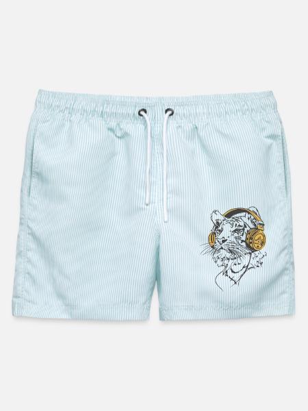 Tiger_Vibes - Männer Badeshorts - hellblau gestreift