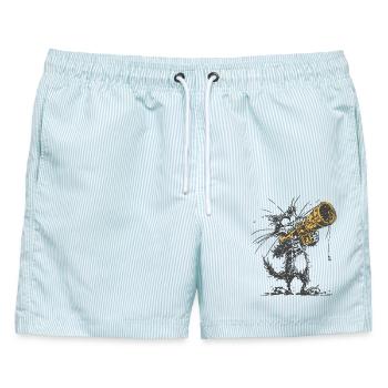 Purrfect_Shot - Männer Badeshorts - hellblau gestreift - Vorne - AI Model Male 178 light (178cm)