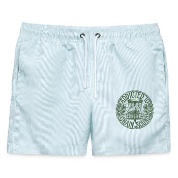 Süchtig nach Kettensound Discgolf Discgolfer - Männer Badeshorts - hellblau gestreift - Vorne - AI Model Male 178 light (178cm)