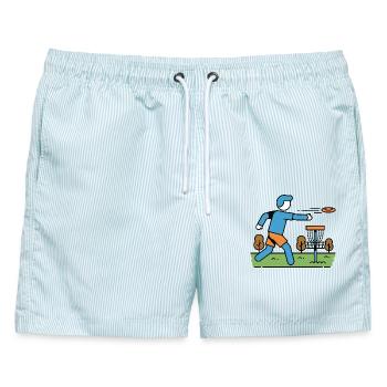 Disc Golf Flying Disc Golfer Disc Golf Korb - Männer Badeshorts - hellblau gestreift - Vorne - AI Model Male 178 light (178cm)