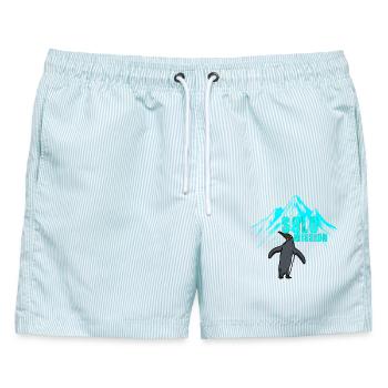 Solo Mission Pinguin Lustiges Bergwander-Meme - Männer Badeshorts - hellblau gestreift - Vorne - AI Model Male 178 light (178cm)