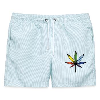 Cannabis / Marihuana / Hanf (Outline / Rainbow) - Männer Badeshorts - hellblau gestreift - Vorne - AI Model Male 178 light (178cm)