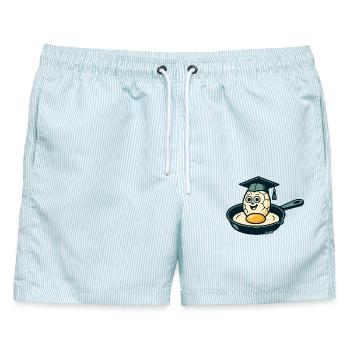 Ei mit Abschluss Hut in der Pfanne - Männer Badeshorts - hellblau gestreift - Vorne - AI Model Male 178 light (178cm)