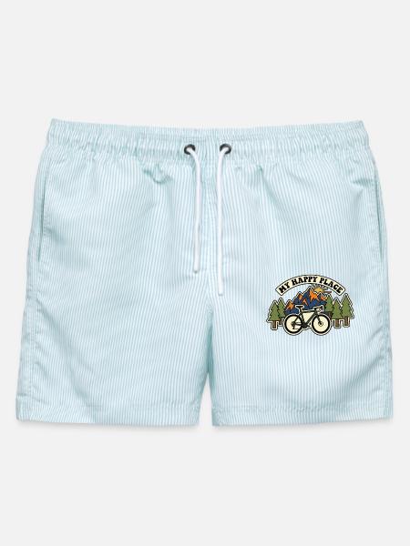 Mein Happy Place Kiesradfeld - Männer Badeshorts - hellblau gestreift