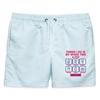 Dinge, die ich in meiner Freizeit tue, K-Pop-Idol-Leben - Männer Badeshorts - hellblau gestreift - Vorne - AI Model Male 178 light (178cm)