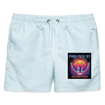 Cyber Pyro - Männer Badeshorts - hellblau gestreift - Vorne - AI Model Male 178 light (178cm)