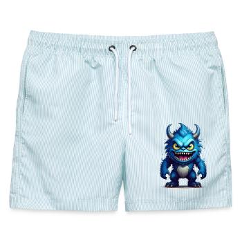 Ein gruseliges blaues Monster - Männer Badeshorts - hellblau gestreift - Vorne - AI Model Male 178 light (178cm)