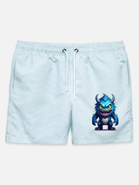 Ein gruseliges blaues Monster - Männer Badeshorts - hellblau gestreift
