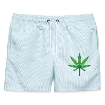 Cannabis / Marihuana / Hanf (Outline / 2C Green) - Männer Badeshorts - hellblau gestreift - Vorne - AI Model Male 178 light (178cm)