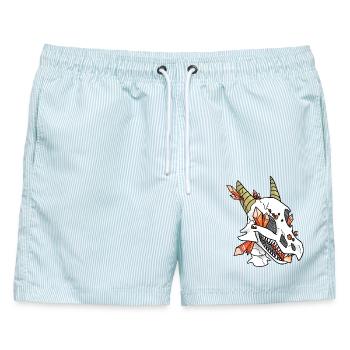 Kristallschädel - Drache (von Leni Riosa) - Männer Badeshorts - hellblau gestreift - Vorne - AI Model Male 178 light (178cm)