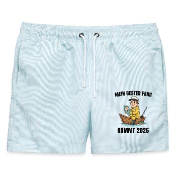Vaterschaft 2026 Angler Werdender Papa - Männer Badeshorts - hellblau gestreift - Vorne - AI Model Male 178 light (178cm)
