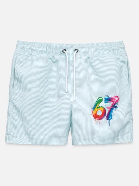 Sechs-Sieben-Farb-Spritzer - Männer Badeshorts - hellblau gestreift