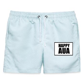 Happy AUA Typografie Design - Männer Badeshorts - hellblau gestreift - Vorne - AI Model Male 178 light (178cm)