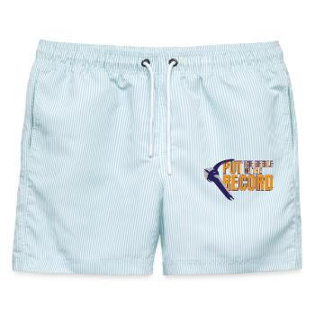 Nadel auf der Platte - Männer Badeshorts - hellblau gestreift - Vorne - AI Model Male 178 light (178cm)