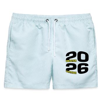 Meister und Aufsteiger 2026 - Männer Badeshorts - hellblau gestreift - Vorne - AI Model Male 178 light (178cm)