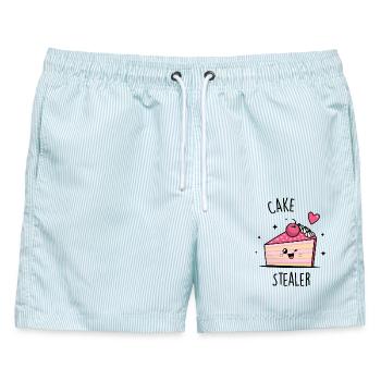 Cake Stealer – süßes Kuchen Shirt für Naschkatzen - Männer Badeshorts - hellblau gestreift - Vorne - AI Model Male 178 light (178cm)