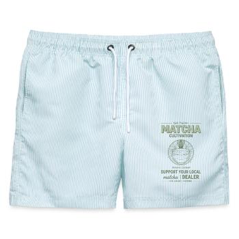 Kyoto Matcha Cultivation Support Your Local Matcha - Männer Badeshorts - hellblau gestreift - Vorne - AI Model Male 178 light (178cm)