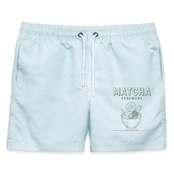 Matcha Ceremony Daily Ritual Green Tea Matcha - Männer Badeshorts - hellblau gestreift - Vorne - AI Model Male 178 light (178cm)