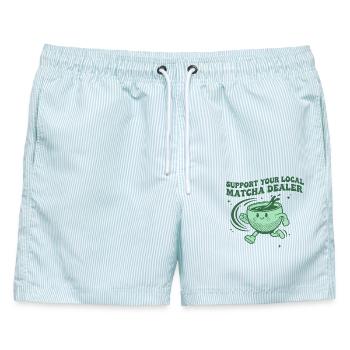 Support Your Local Matcha Dealer Funny Matcha Tea - Männer Badeshorts - hellblau gestreift - Vorne - AI Model Male 178 light (178cm)