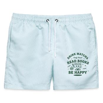 Drink Matcha Read Books Be Happy Daily Ritual Cozy - Männer Badeshorts - hellblau gestreift - Vorne - AI Model Male 178 light (178cm)