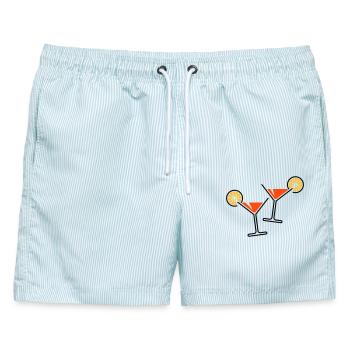 2 Cocktailgläser / Cocktail / Martini + (Orange) - Männer Badeshorts - hellblau gestreift - Vorne - AI Model Male 178 light (178cm)