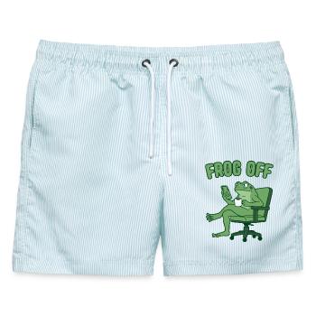 Funny Frog gaming at Smartphone Frog off  - Männer Badeshorts - hellblau gestreift - Vorne - AI Model Male 178 light (178cm)
