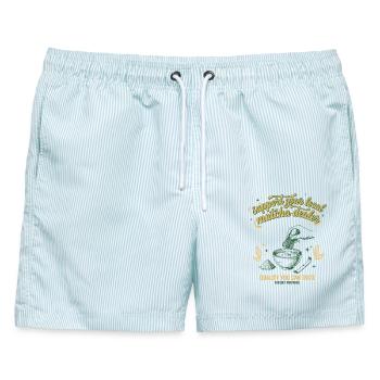 Support Your Local Matcha Dealer Quality You Can - Männer Badeshorts - hellblau gestreift - Vorne - AI Model Male 178 light (178cm)