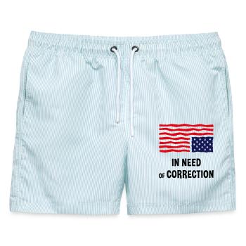 Muss korrigiert werden (US-Flagge auf dem Kopf) - Männer Badeshorts - hellblau gestreift - Vorne - AI Model Male 178 light (178cm)